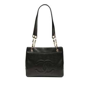 CHANEL Black Caviar Leather Logo Tote Bag